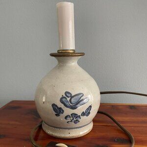 Blue Stoneware Lamp Ireland Irish Pottery Desk Folk Art Floral Bird Design